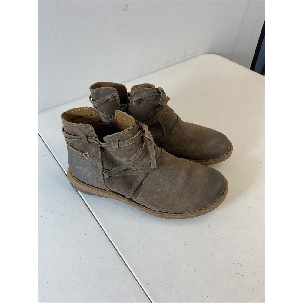 Born Tarkiln Boots Women's 8.5M Brown Leather Distressed‎ Ankle Booties Boho Zip